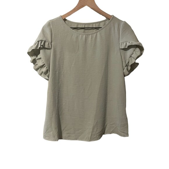 SheIn Women's Ruffle Sleeve Blouse Size S Light Green 100% Polyester #Q-5-50-10 - Picture 1 of 5